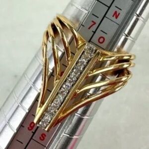 Solid 14K Yellow Gold and Diamond Abstract Ring